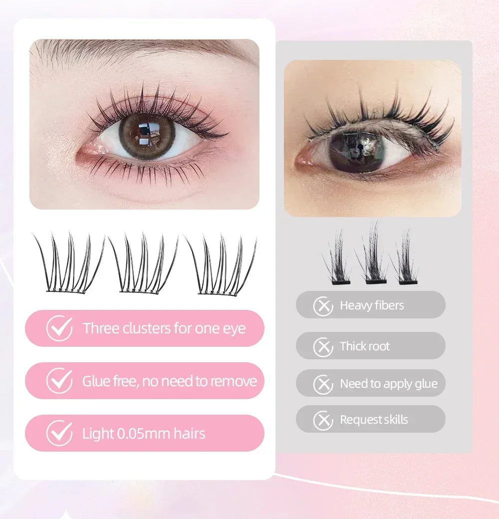 Yelix Fairy Glue-Free Reusable False Eyelashes – Easy DIY Segmented Lashes for Natural Look