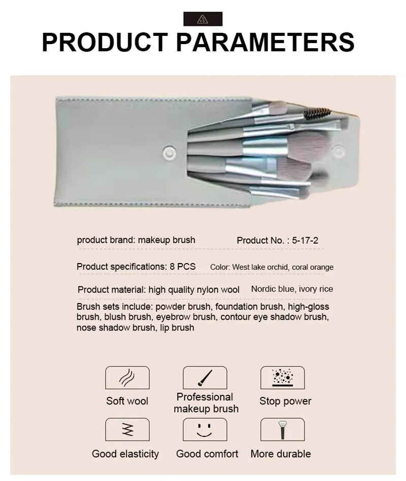 ZXZZS 8-Piece Soft Makeup Brush Set for Foundation, Blush & Eyeshadow
