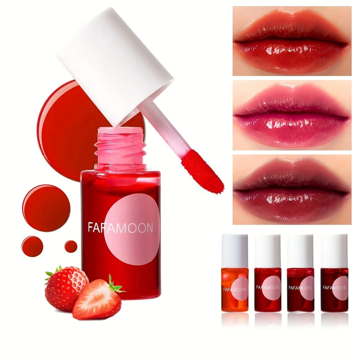 Brillo labial hidratante a prueba de agua con tinte afrutado Fafamoon: 4 colores, resistente al agua