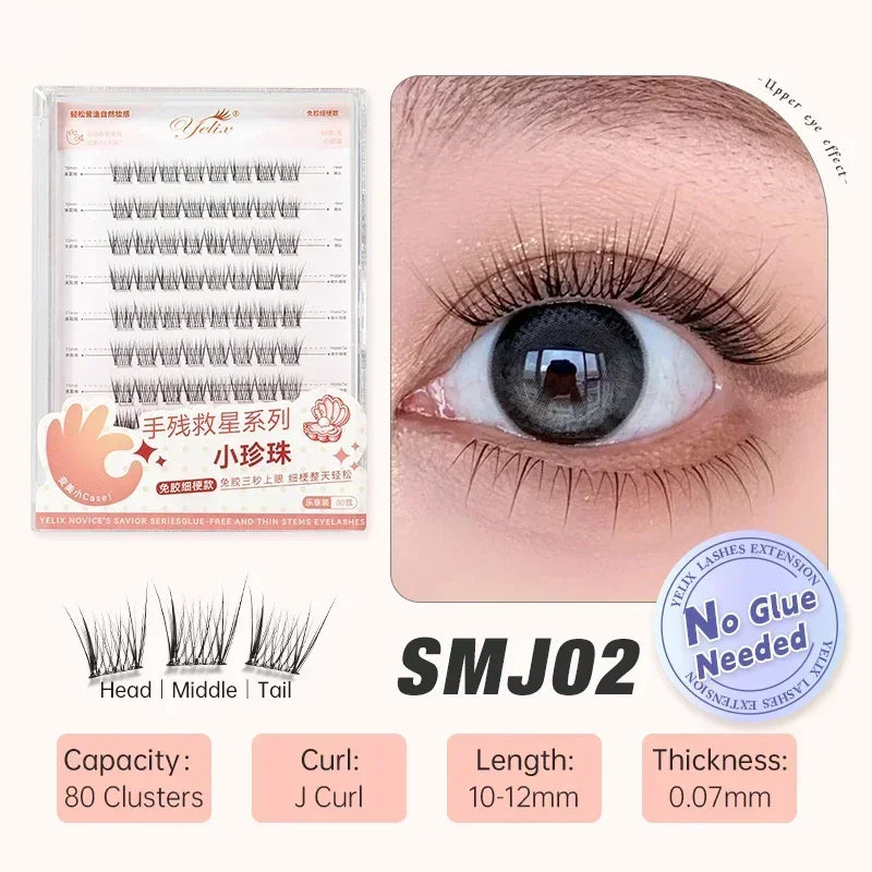 Yelix Fairy Glue-Free Reusable False Eyelashes – Easy DIY Segmented Lashes for Natural Look