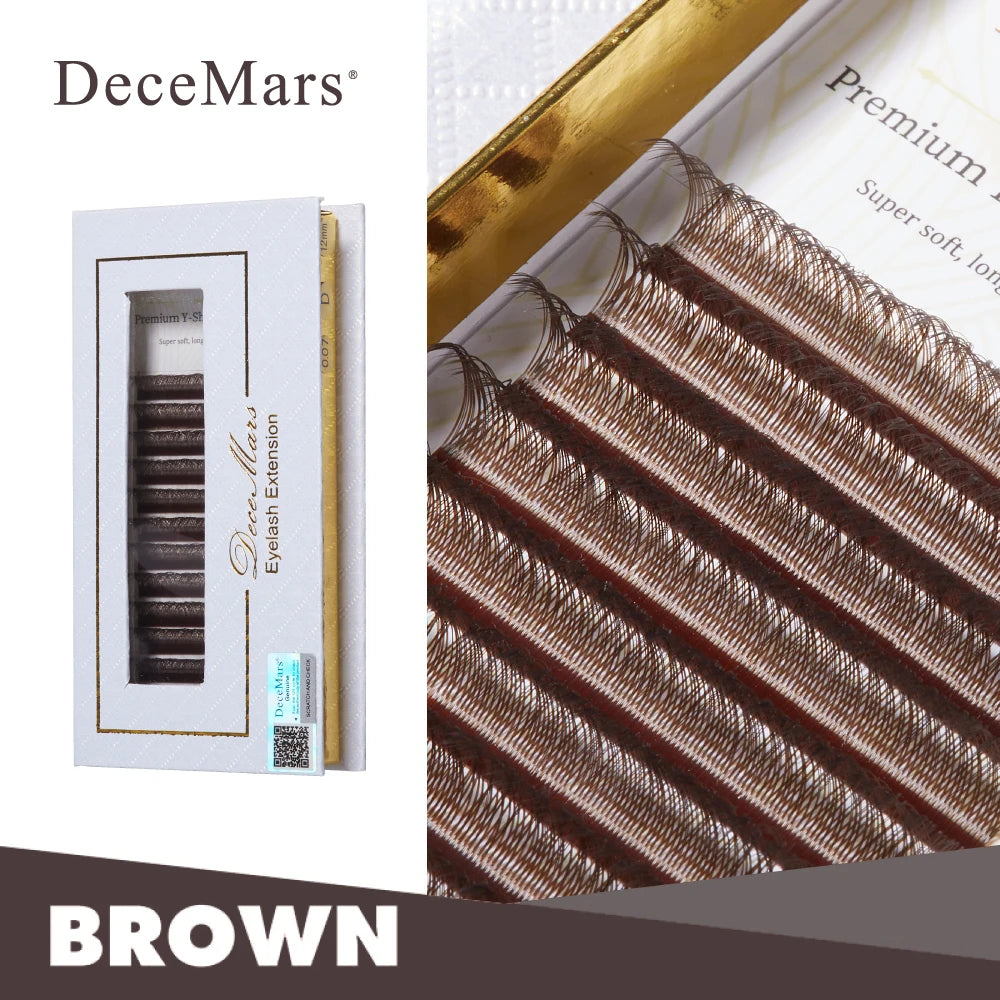 DeceMars YY Shape Eyelash Extensions – Black Brown, C/D Curl, 12 Lines C120