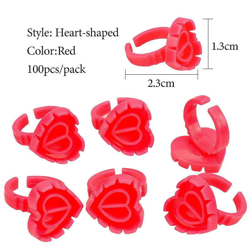 EOEKKY 100 PCS Disposable Heart-Shaped Glue Rings – Lash Extension & Tattoo Ink Cups