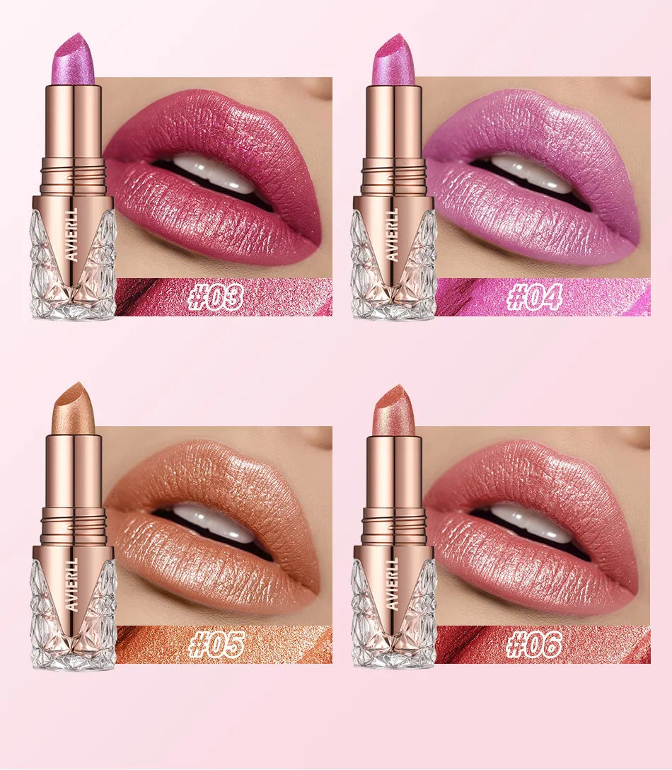 Lápiz labial perlado brillante 3 en 1 LuxuryGlow: mate, con brillo y resistente al agua