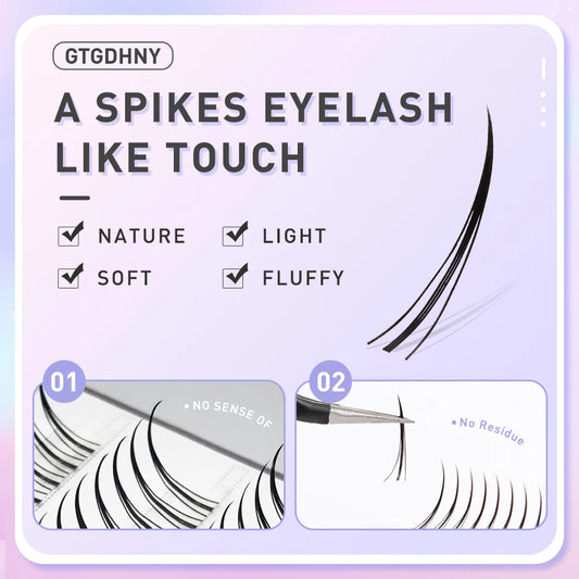 Medy Lashes DIY A/M Shape Spikes Eyelash Extensions – 3D Heat Bonded Natural Premade Fans