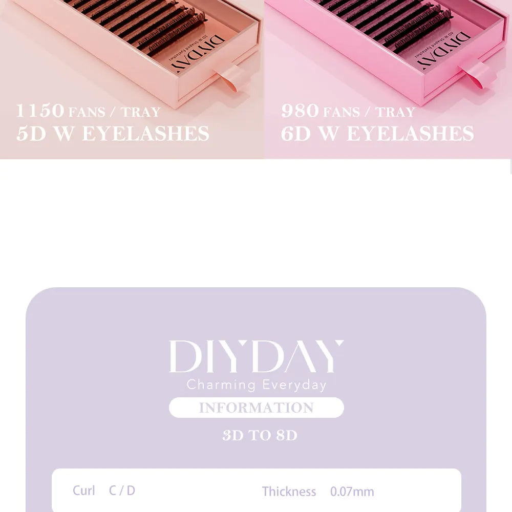 DIYDAY W-Shape Premade Eyelash Extensions – 3D to 8D Volume Fans for Natural Bloom Look C120