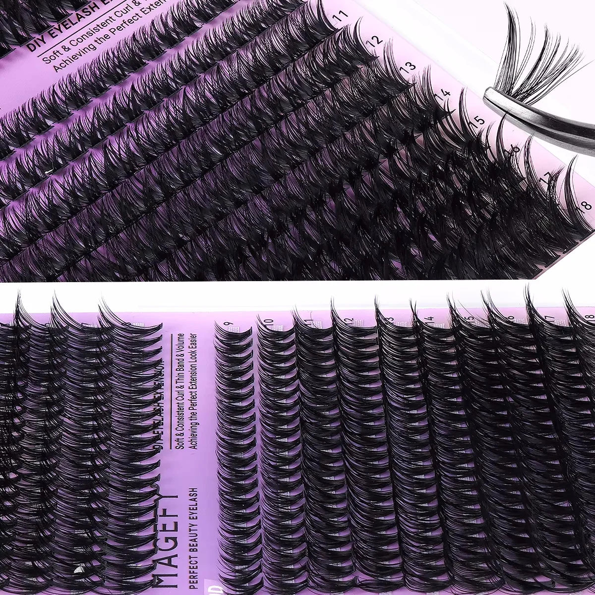 مجموعة تمديد رموش JPNPL - 640 رموشًا متجمعة (80D/100D)، بطول مختلط من 9 إلى 18 مم، مظهر طبيعي ناعم