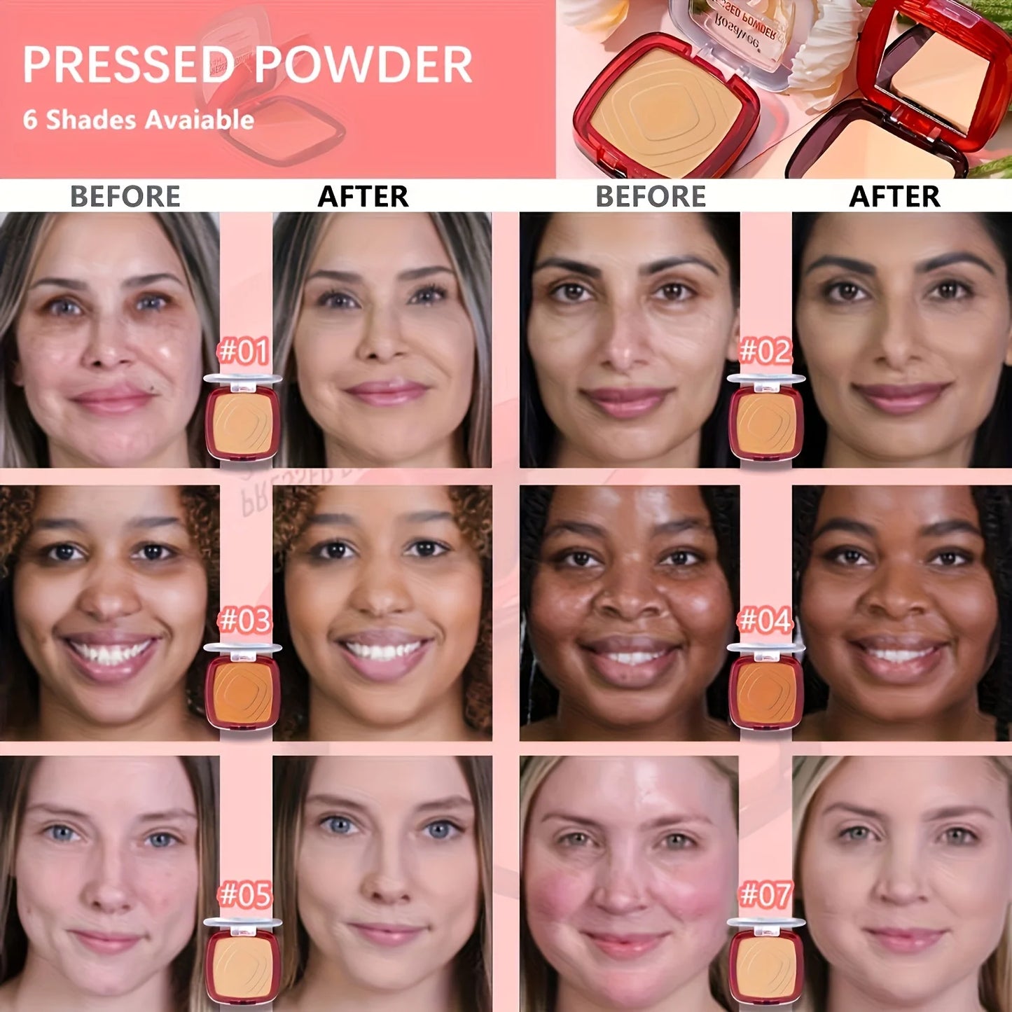 Base de maquillaje en polvo compacto mate Rosawee: cobertura total 24 horas y control de grasa