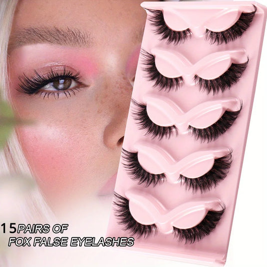 LuxuryGlow 15 Pairs Cat Eye Fake Eyelashes – Natural Long Winged Manga Lashes Set