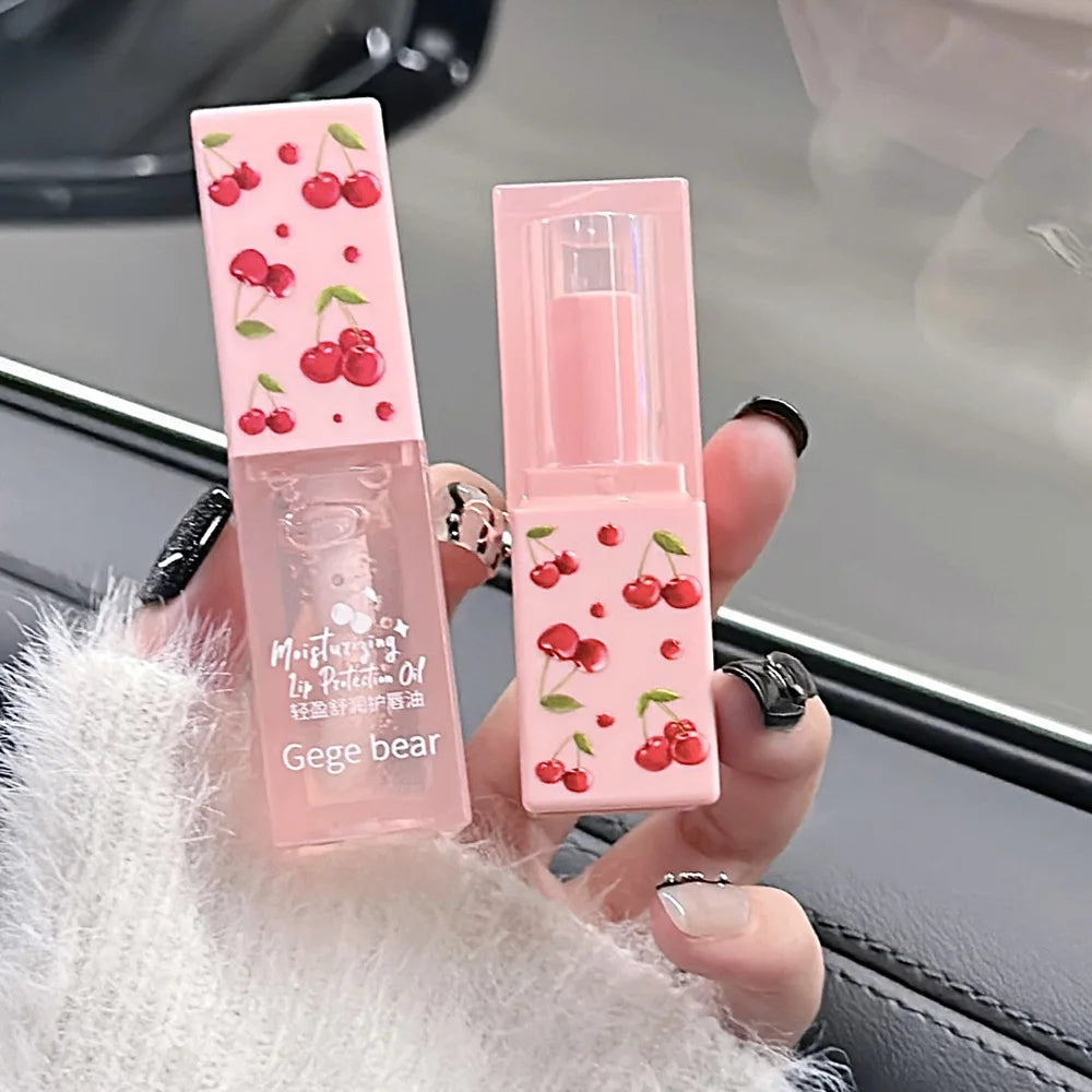 Gege Bear Cherry Lip Balm & Lip Oil Duo – Deep Hydration & Winter Care by Gege Bear