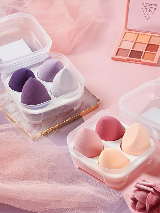 LuxuryGlow 4-Piece Beauty Egg Sponge Set with Storage Case – Seamless Blending Tool