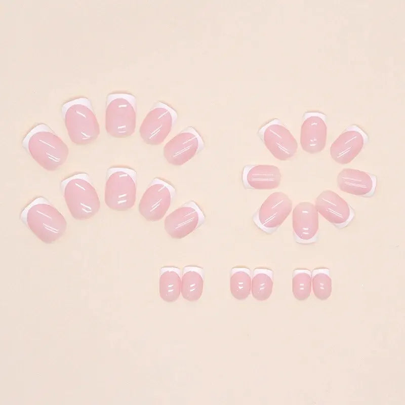 Kit de 24 uñas francesas cortas LuxuryGlow: estilo minimalista, con pegamento y lima