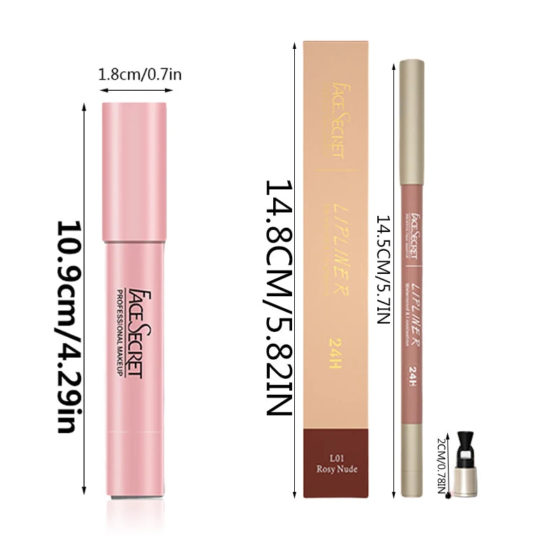 Set de lápiz labial y delineador mate FACESECRET: maquillaje de labios resistente al agua y de larga duración