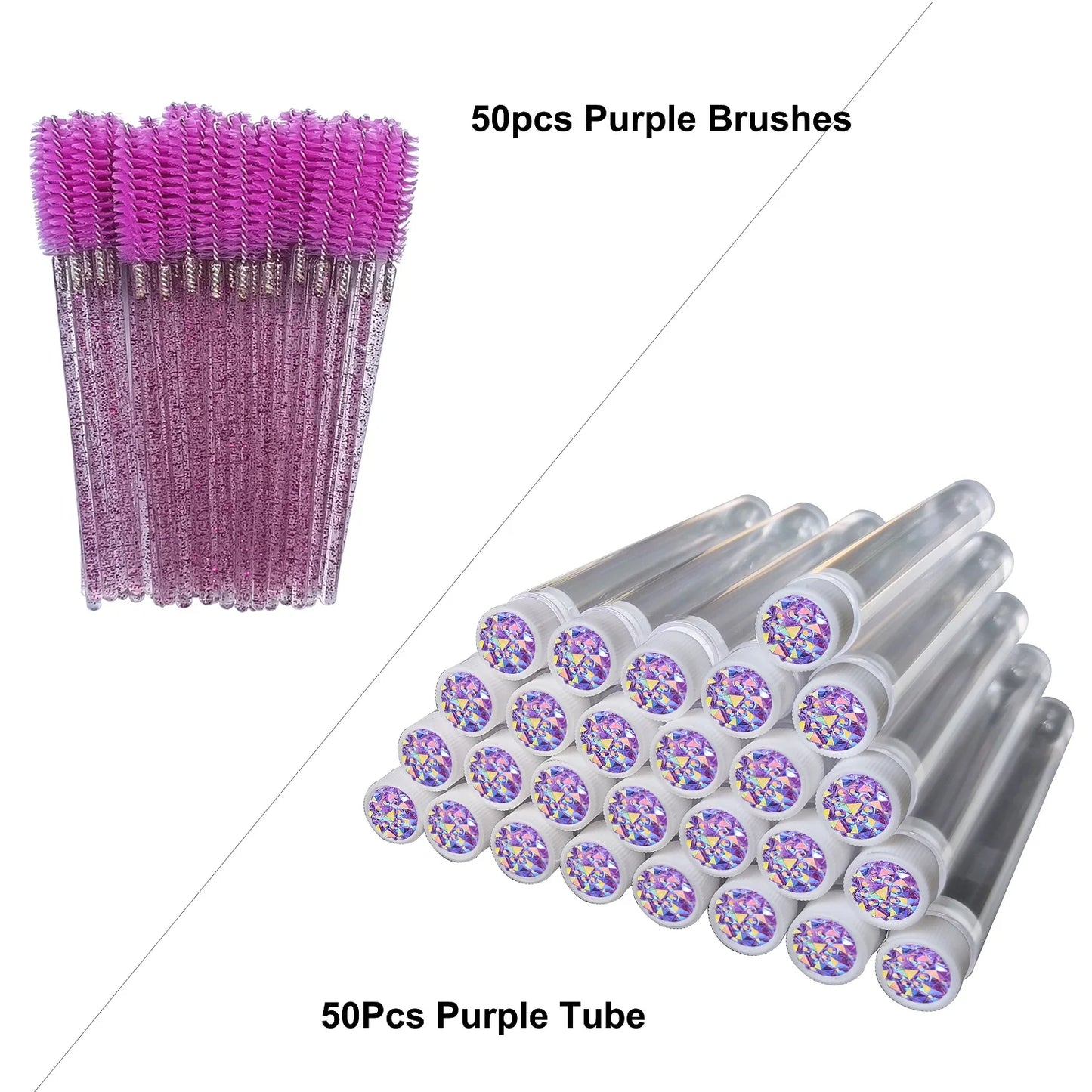 FOEONCO 50PCS Disposable Eyelash Brushes with Tubes – Mascara Wands & Spoolies