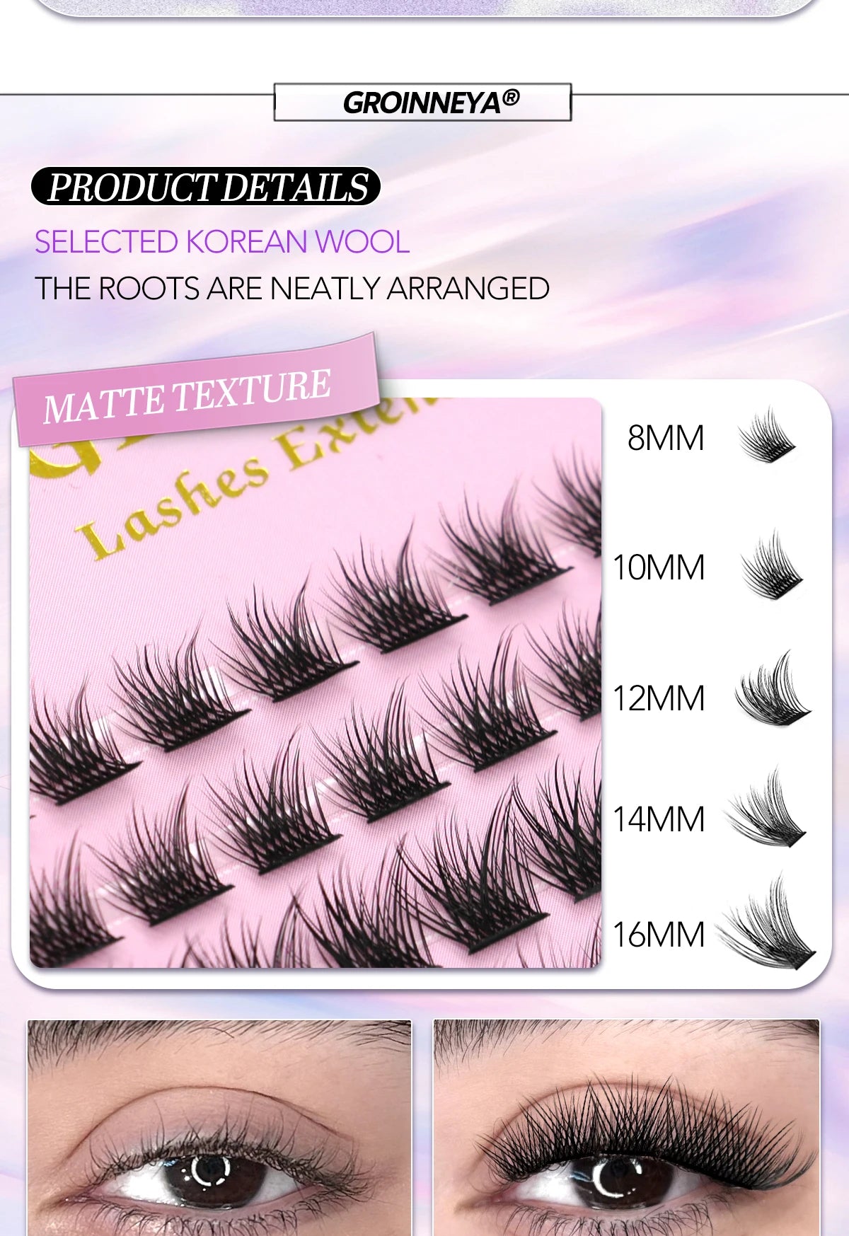 GROINNEYA DIY Lash Extension Kit – Natural Look Clusters with Bond & Seal, Tweezers Included