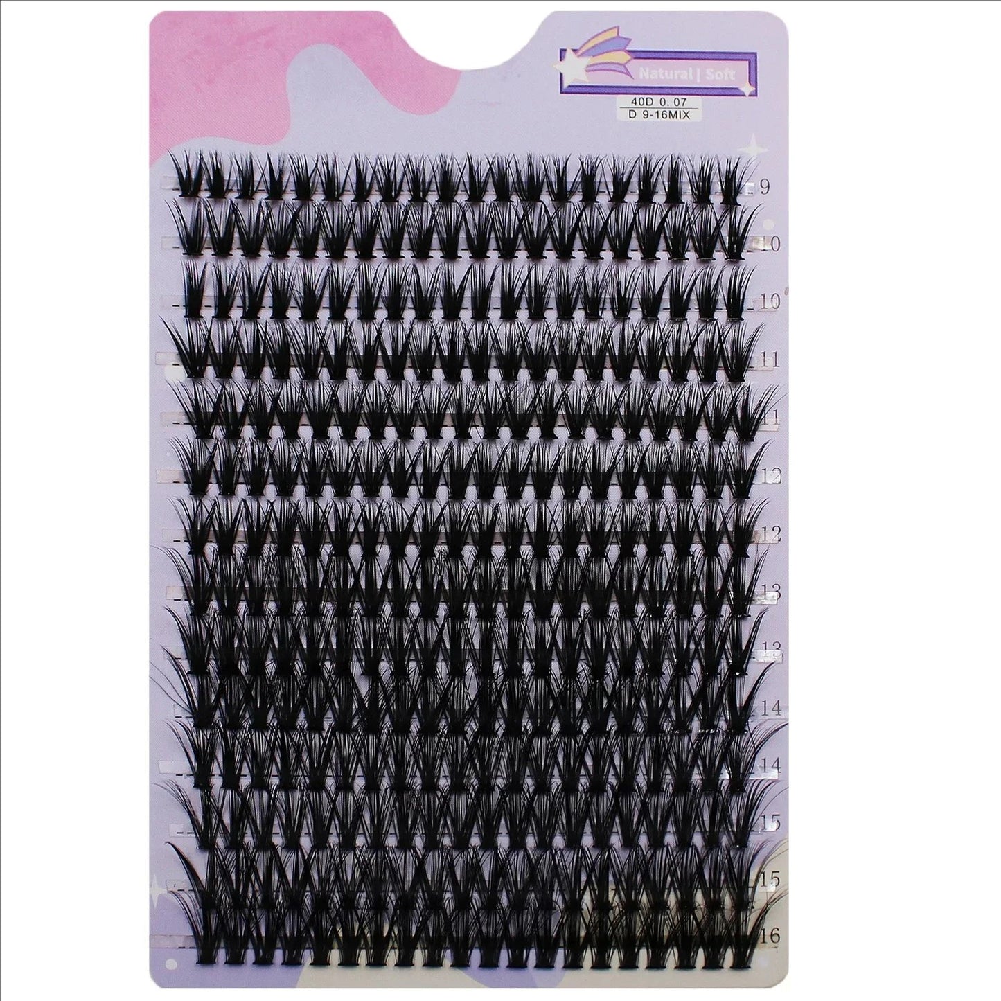 رموش JPNPL MJ 40D Cluster Lashes، 14 صفًا، 280 قطعة، مزيج من 9 إلى 16 مم، كثافة طبيعية
