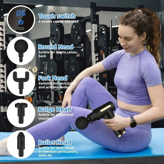 Pistola de masaje fascial eléctrica LuxuryGlow: relajación muscular profunda con pantalla
