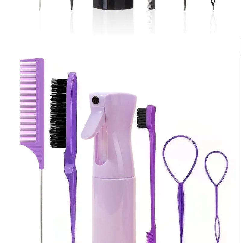 LuxuryGlow 6PCS Hair Styling Tool Set – Tail Combs, Hair Brushes & Spray Bottle for Hairdressers