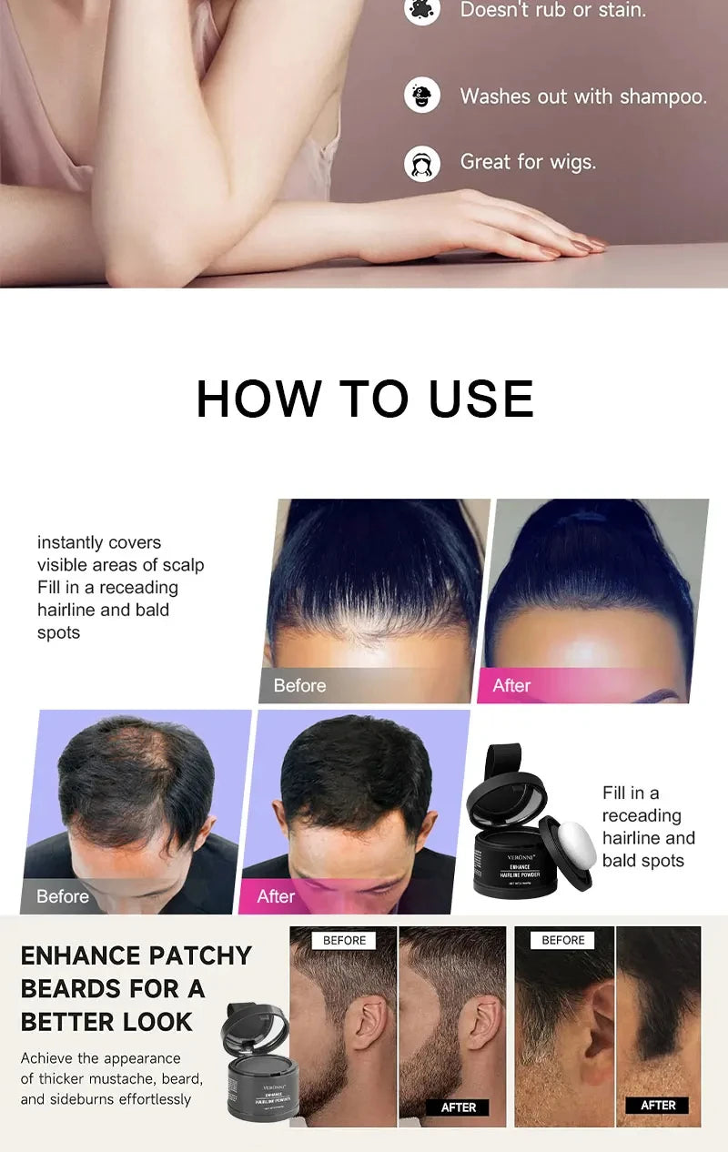 Polvos de lujo para la línea del cabello, resistentes al agua y con brillo: 14 colores para cubrir y corregir raíces (4 g)