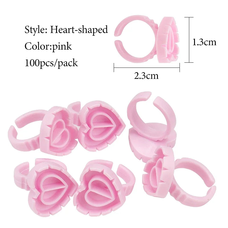 EOEKKY 100 PCS Disposable Heart-Shaped Glue Rings – Lash Extension & Tattoo Ink Cups