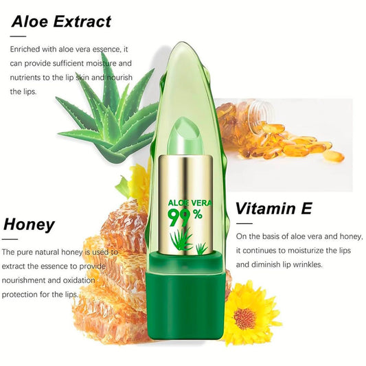 Lápiz labial LuxuryGlow Aloe Vera que cambia de color: bálsamo hidratante, duradero y suave.