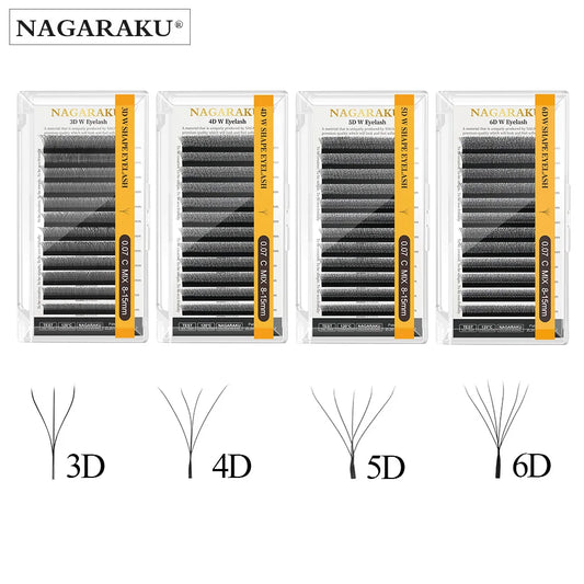 NAGARAKU W Shape مراوح الرموش المصنوعة مسبقًا - 3D / 4D / 5D / 6D Auto Bloom