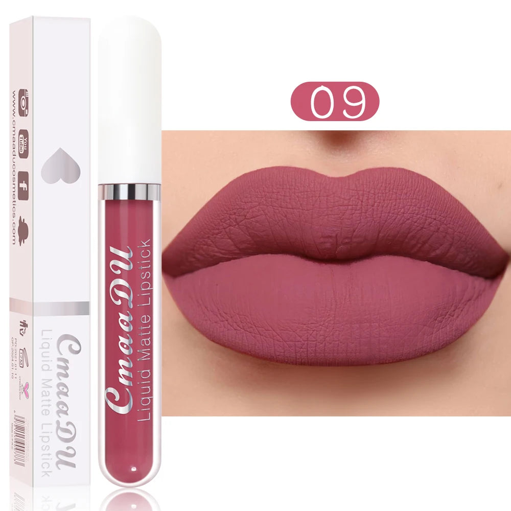 Brillo labial mate CmaaDu: labial resistente al agua y de larga duración en intensos tonos rojos.