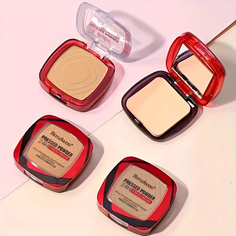 Base de maquillaje en polvo compacto mate Rosawee: cobertura total 24 horas y control de grasa