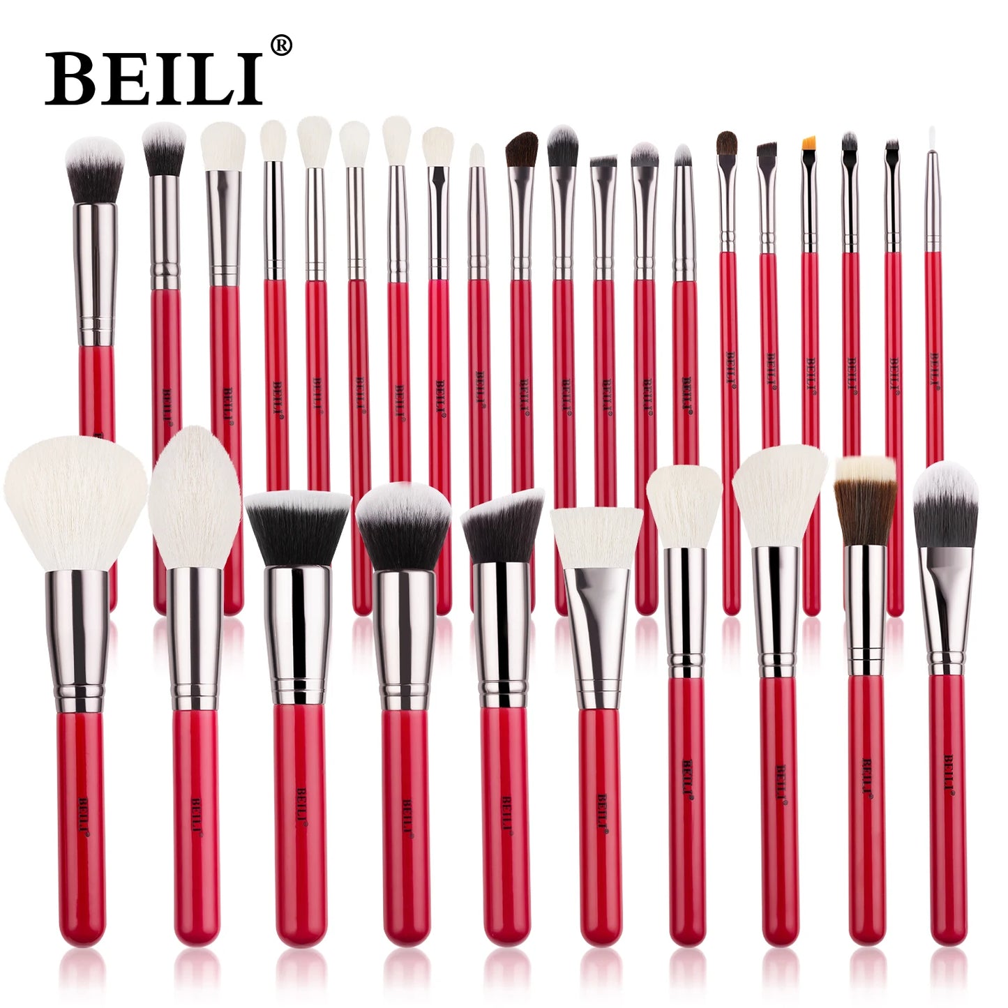 BEILI Red Eye Makeup Brush Set – 7/12/28/30 pcs Professional Natural Hair Kit