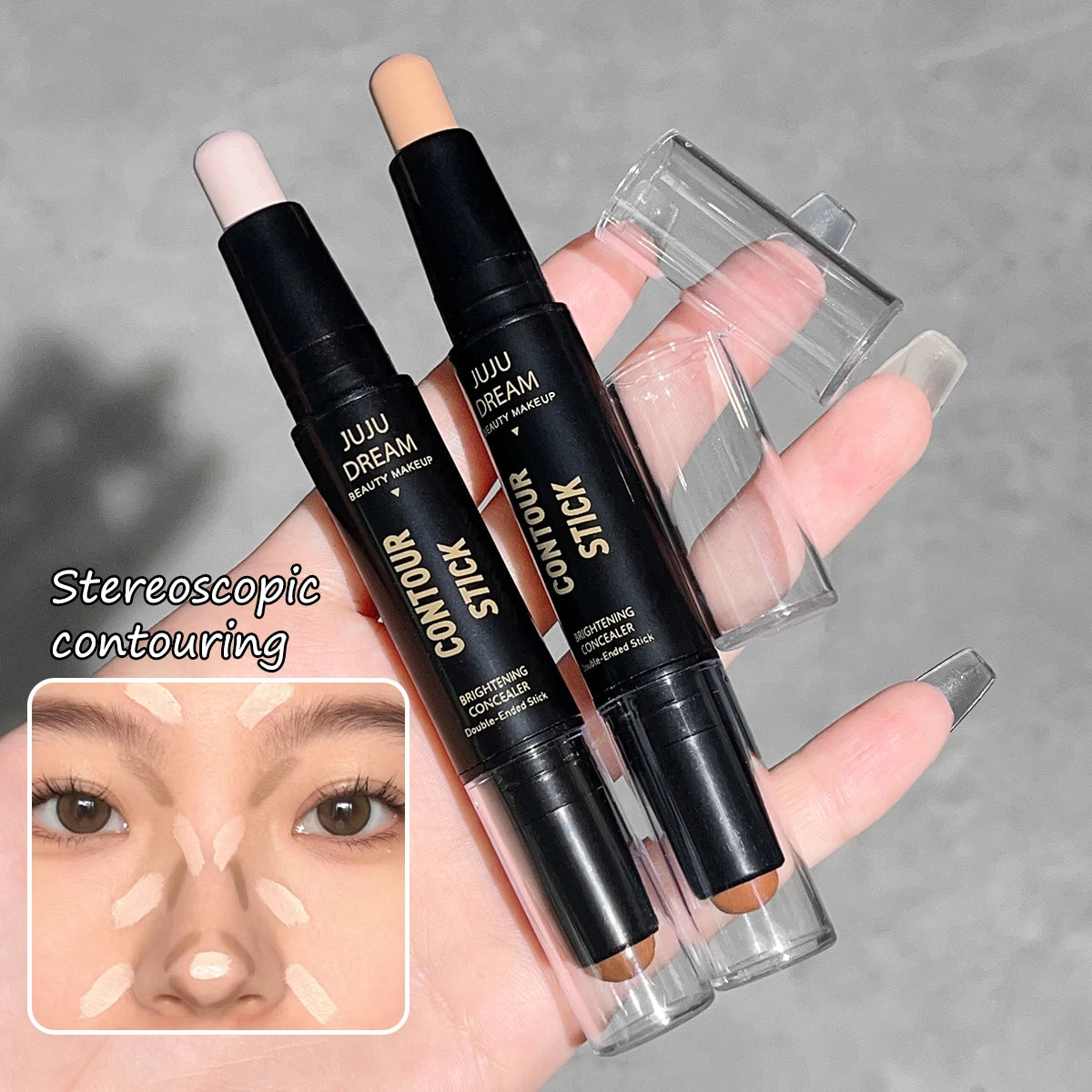 JUJU Dream Barra de contorno y corrector de doble punta: corrector de ojeras de larga duración