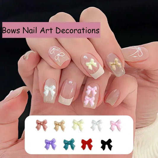 LuxuryGlow 50Pcs 3D Resin Bowknots Nail Art Decorations – Mini Acrylic Ribbon Charms for DIY Nails
