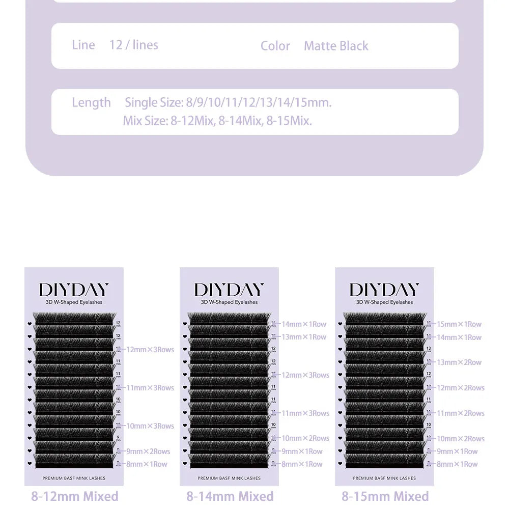 DIYDAY W-Shape Premade Eyelash Extensions – 3D to 8D Volume Fans for Natural Bloom Look C30