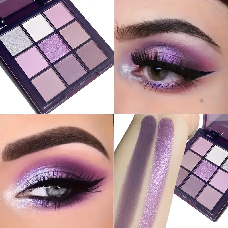 LuxuryGlow Purple Eyeshadow Palette – 9 Long-Lasting Natural & Shimmery Shades