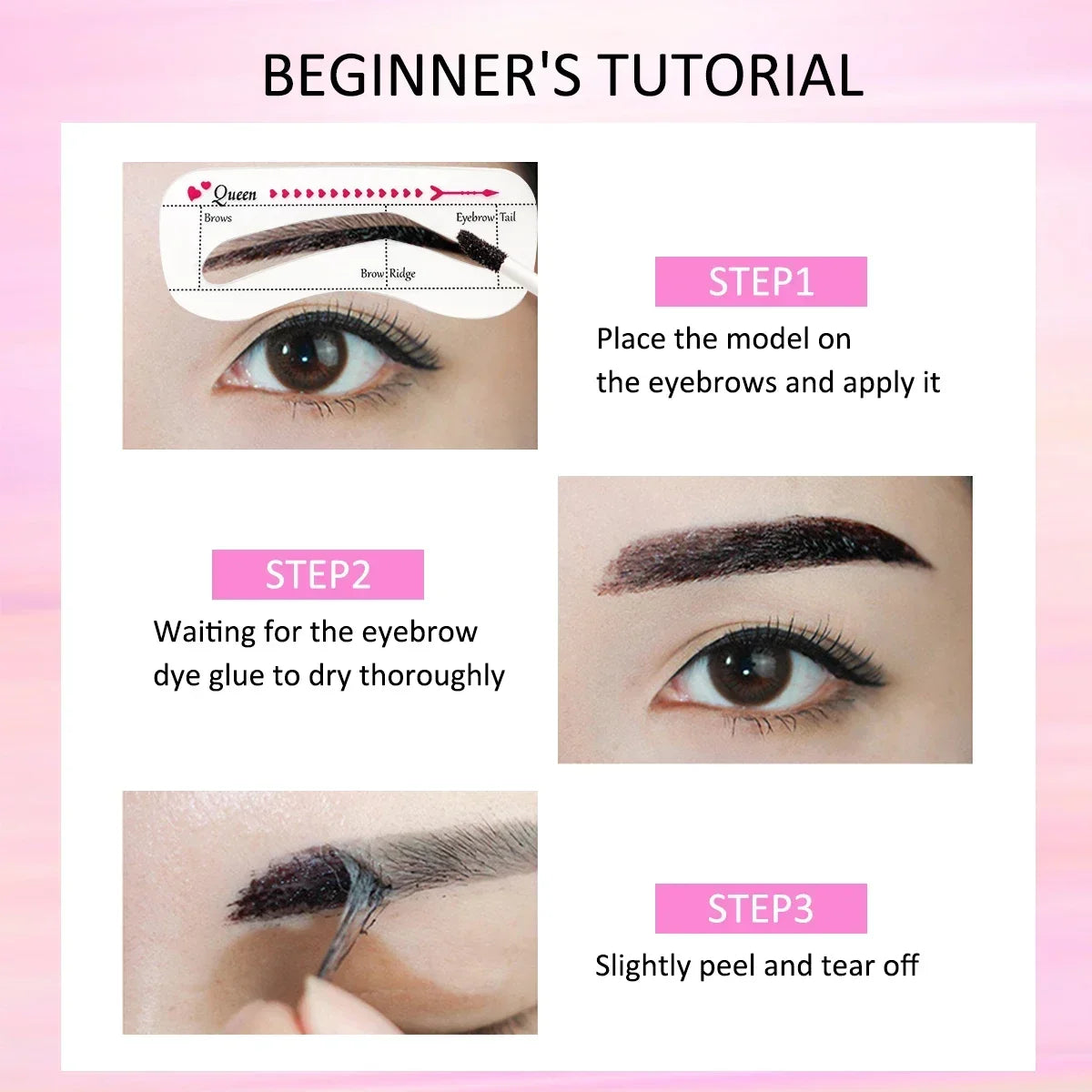 Gel de cejas LuxuryGlow resistente al agua, despegable y con plantillas: a prueba de manchas, duración de 3 días