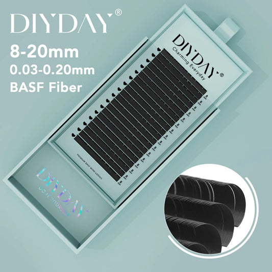 وصلات رموش DIYDAY الفردية، ١٦ صفًا - رموش منك ناعمة، خيارات تجعيد من B إلى DD، C180