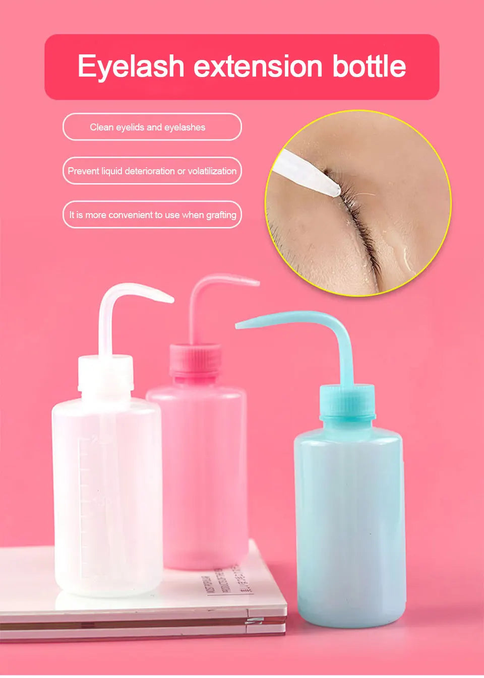 YASHICORAL 250/500ml Eyelash Cleaning Bottle – Curved Spout Lash & Brow Rinse Tool