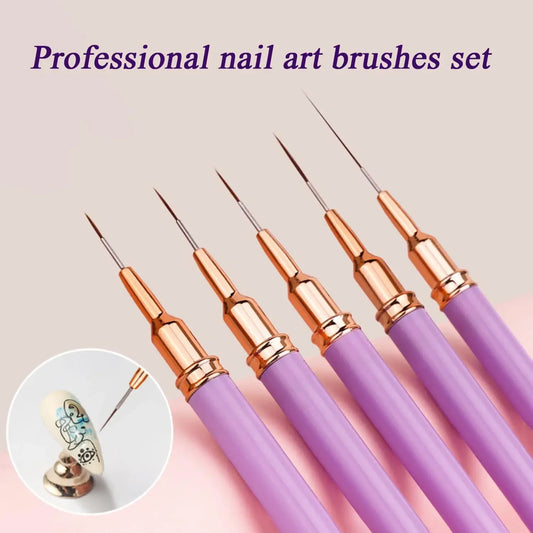 Juego de 5 pinceles delineadores para uñas LuxuryGlow YIKOOLIN: pinceles de gel UV para uñas francesas y diseño de uñas artísticas.