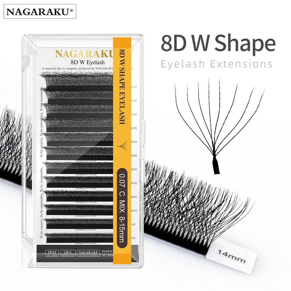 رموش NAGARAKU W Shape 3D–8D جاهزة الصنع - رموش كثيفة ناعمة وطبيعية وخفيفة الوزن C60