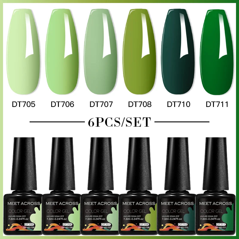 MEET ACROSS 6PC UV LED Gel Nail Polish Set – Soak Off Semi-Permanent Manicure Kit (7ml Each) C75