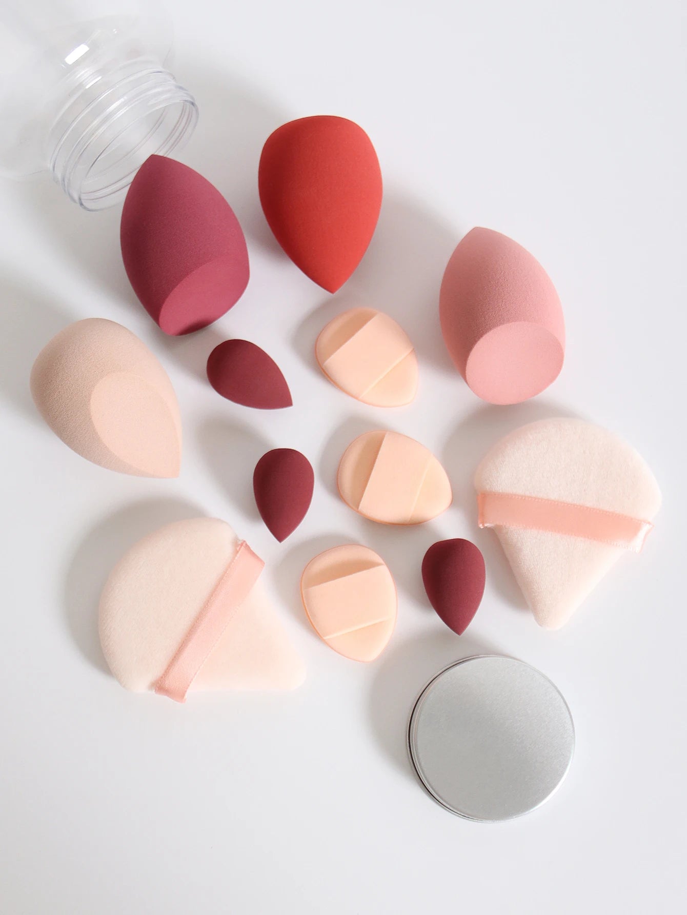 Esponjas de maquillaje de doble uso Luxury Glow, 12 unidades, con frasco de almacenamiento – Sin látex
