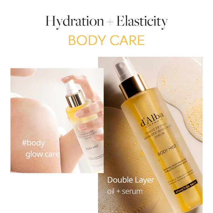 d’Alba White Truffle Aromatic Body Mist Serum 180ml – Vegan Hydrating Body Spray