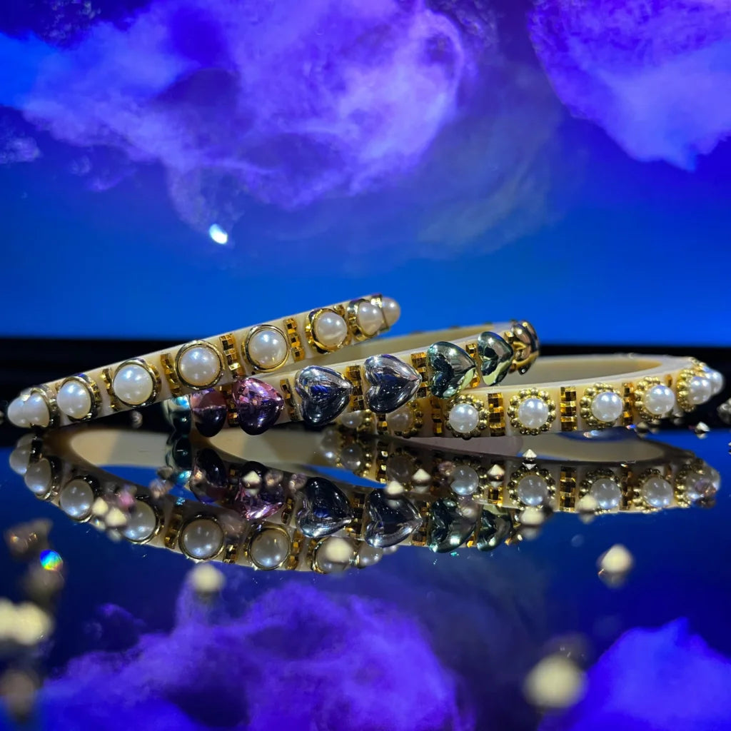 LuxuryGlow Lac Bangles Handmade Classy Plastic Bangles – Gold Plated with Pearl Clusters |