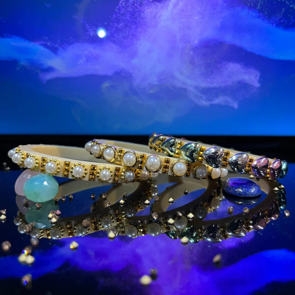 LuxuryGlow Lac Bangles Handmade Classy Plastic Bangles – Gold Plated with Pearl Clusters |