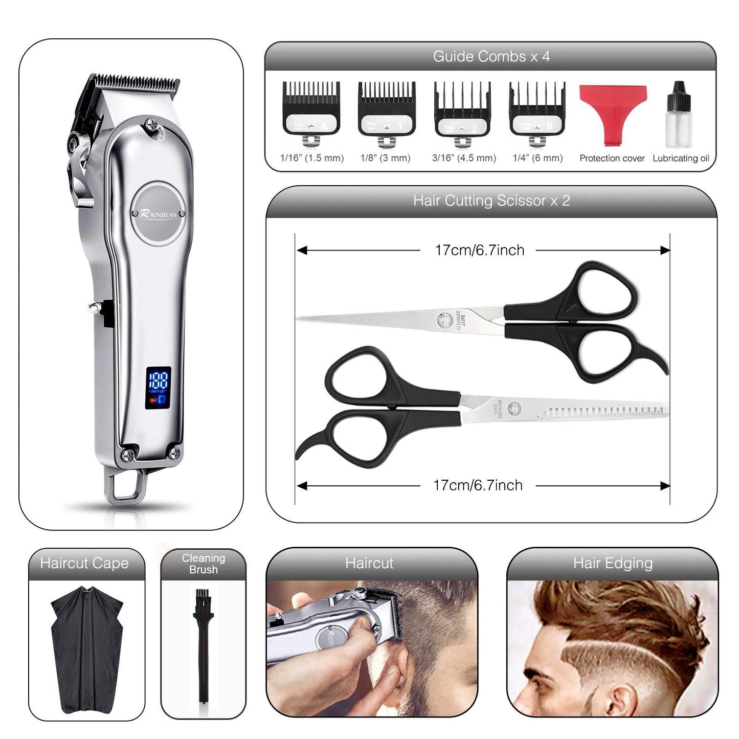 Men Hair Trimmer 3 in 1 IPX7 Waterproof Beard Trimmer Grooming Kit Cordless Hair Clipper for Women & Children LED Display USB Rechargeable Amazon Banned - LUXURY GLOW
