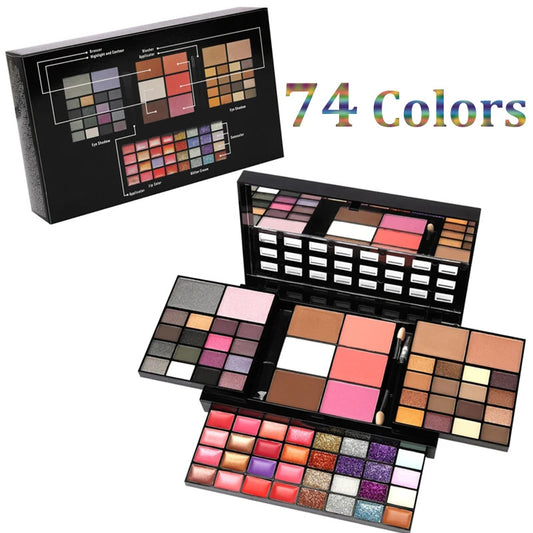 Kit de maquillaje todo en uno LuxuryGlow de 74 colores: sombras de ojos, brillo labial, rubor y más