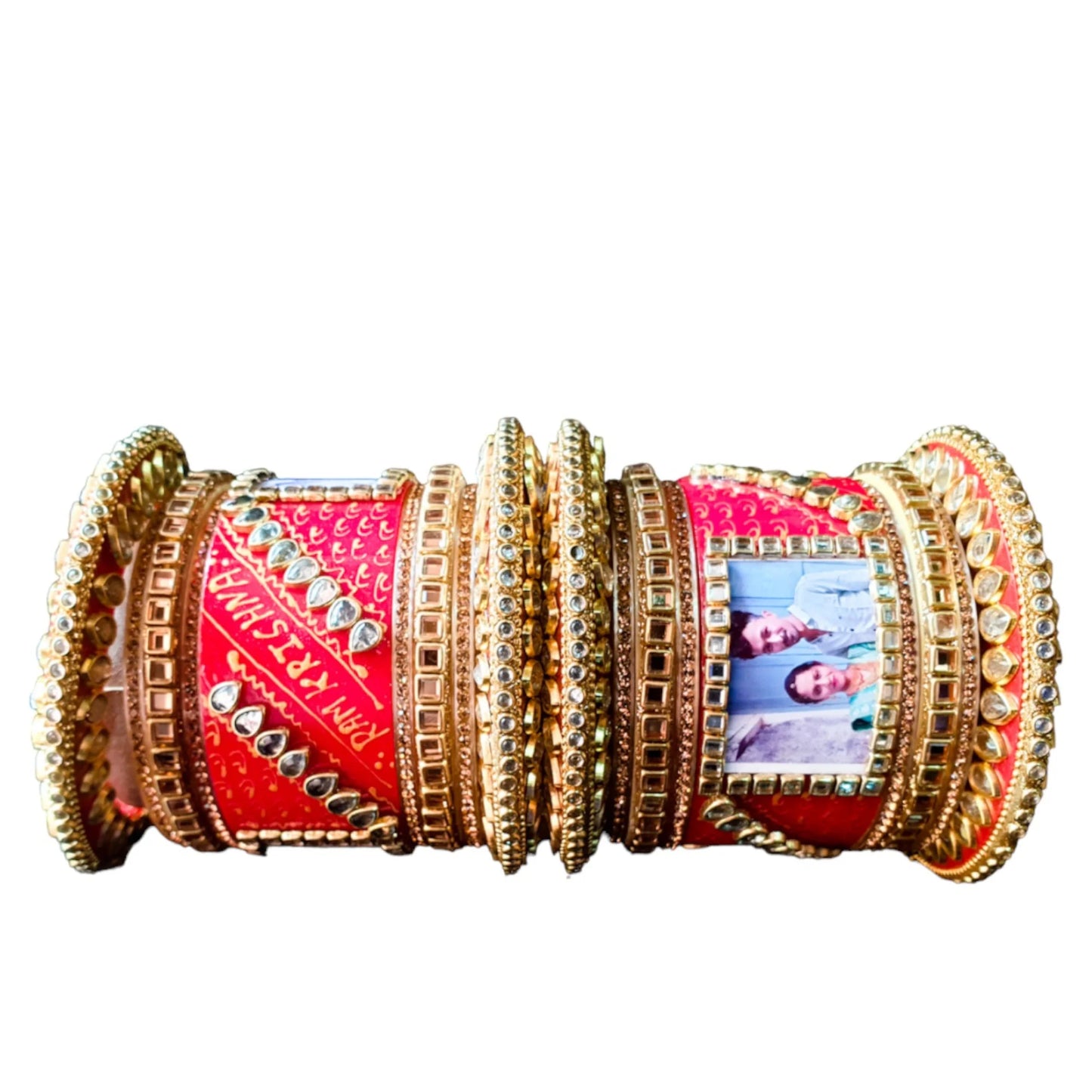 LuxuryGlow Personalized Bridal Wedding Bangles with Name & Photo – Custom Set of 18 |