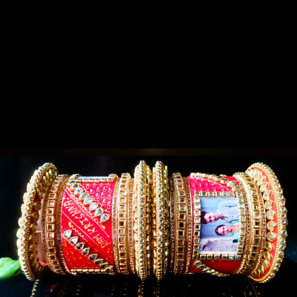 LuxuryGlow Personalized Bridal Wedding Bangles with Name & Photo – Custom Set of 18 |