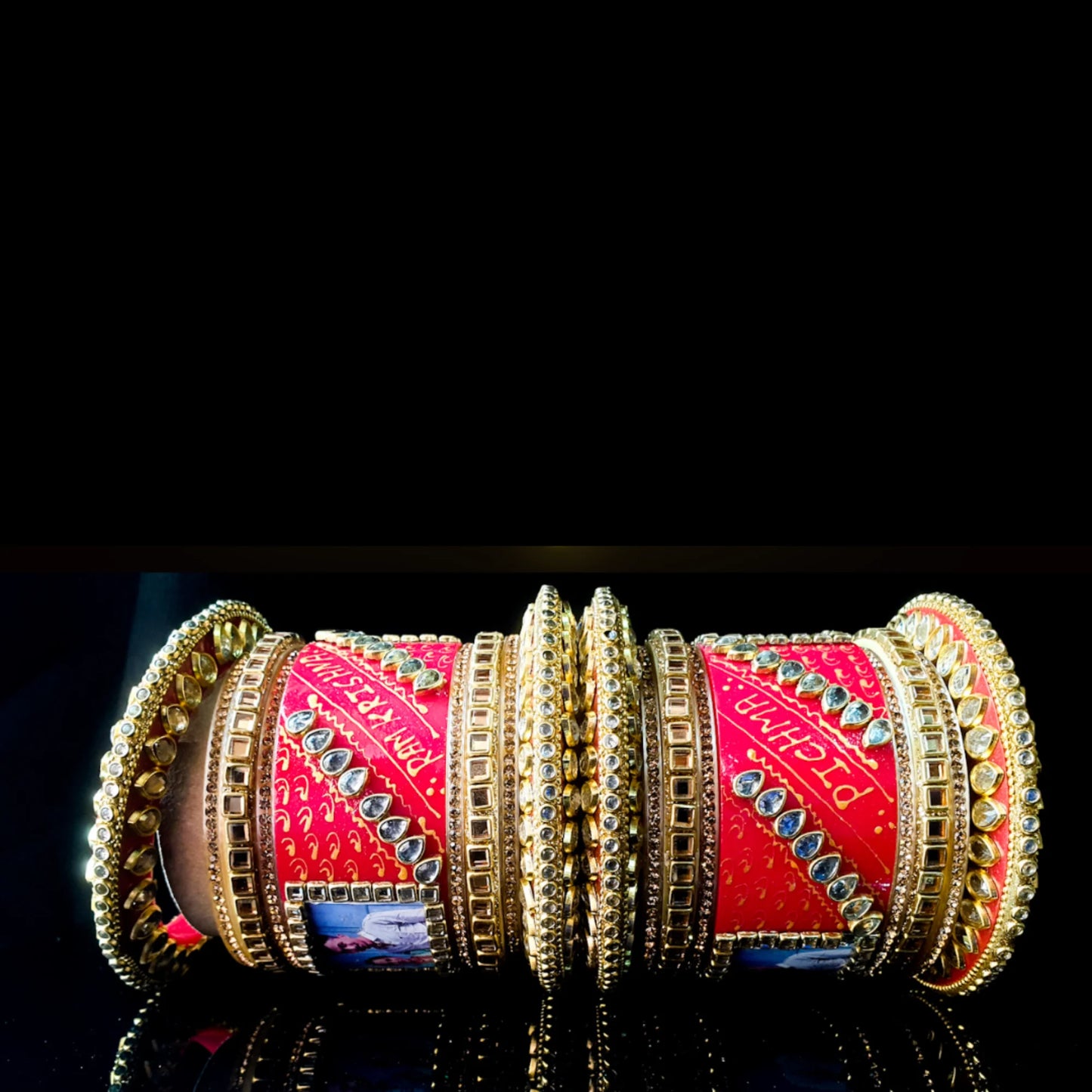 LuxuryGlow Personalized Bridal Wedding Bangles with Name & Photo – Custom Set of 18 |