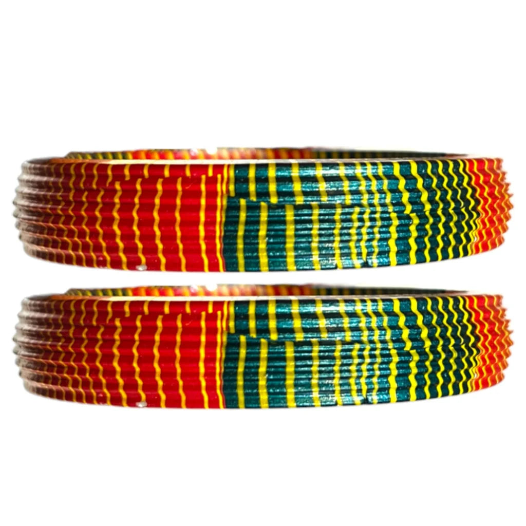 LuxuryGlow Lac Bangles  Red & Green with Yellow Stripes – Handmade Jewelry by
