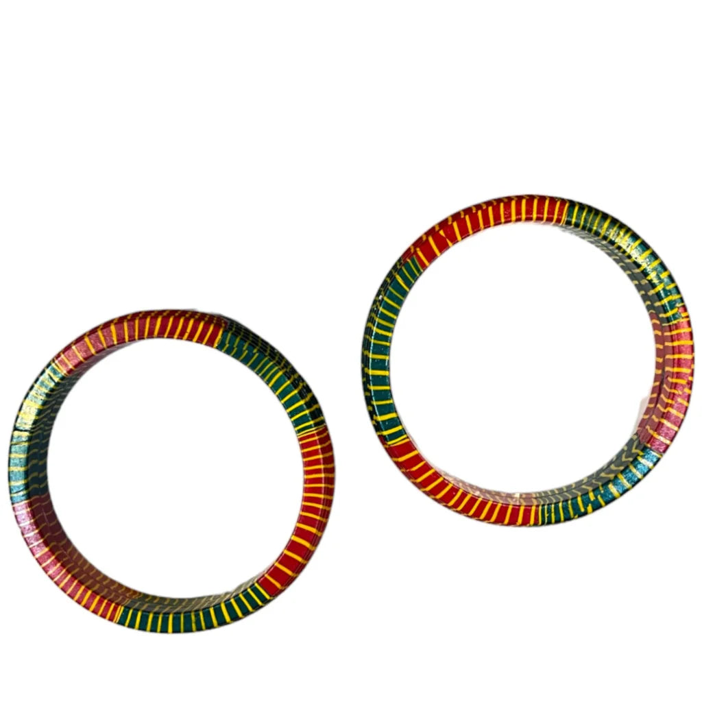 LuxuryGlow Lac Bangles  Red & Green with Yellow Stripes – Handmade Jewelry by