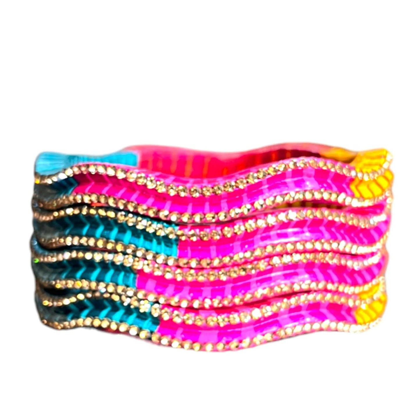 LuxuryGlow Lac Bangles Handmade Nagin Style  – Zig-Zag Rhinestone Design |